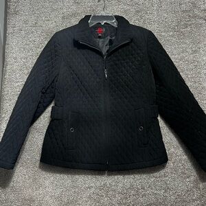 Gallery Womens Midweight Quilted Jacket Black Zip Front Coat Size Medium